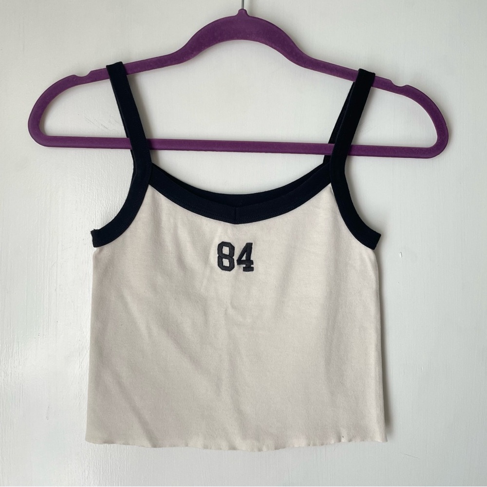 Brandy Melville John Galt Embroidered 84 Cropped Tank Top